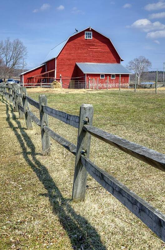 Barn Art Print featuring the photograph Red Barn with Fence by Donna Doherty