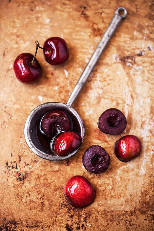 Cherry Art Print featuring the photograph Red Cherries And Vitage Spoon by One Girl In The Kitchen