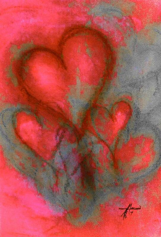 Hearts Art Print featuring the painting Red Hearts by Marian Lonzetta