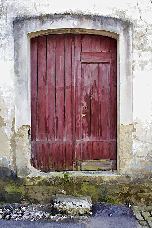 Arch Art Print featuring the photograph Red Wood Door of the Medieval Village of Pombal by David Letts