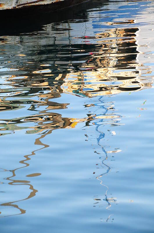 Water Italy Reflections Boats White Blue Art Print featuring the photograph Reflections - white by Susie Rieple