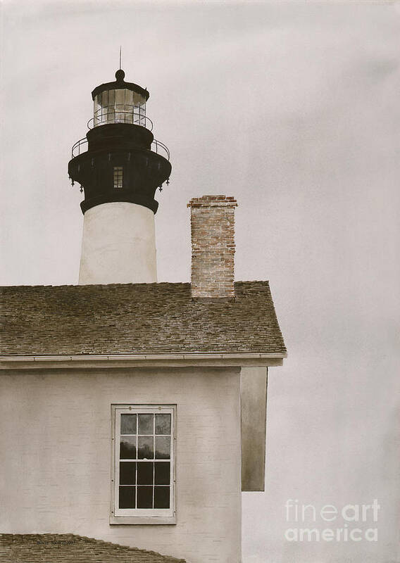 The Outer Banks Of North Carolina Is The Home Of This Majestic Old Lighthouse.  Art Print featuring the painting Reflections At Bodie Light by Monte Toon