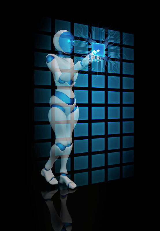 Artwork Art Print featuring the photograph Robot Using Touch Screen Technology by Andrzej Wojcicki