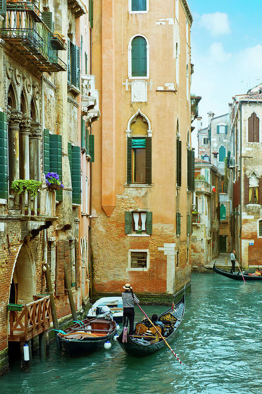 Heterosexual Couple Art Print featuring the photograph Romantic Venice Views From Gondola by Caracterdesign