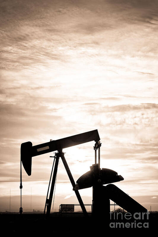 Oil Art Print featuring the photograph Rustic Oil Well Pump Vertical Sepia by James BO Insogna