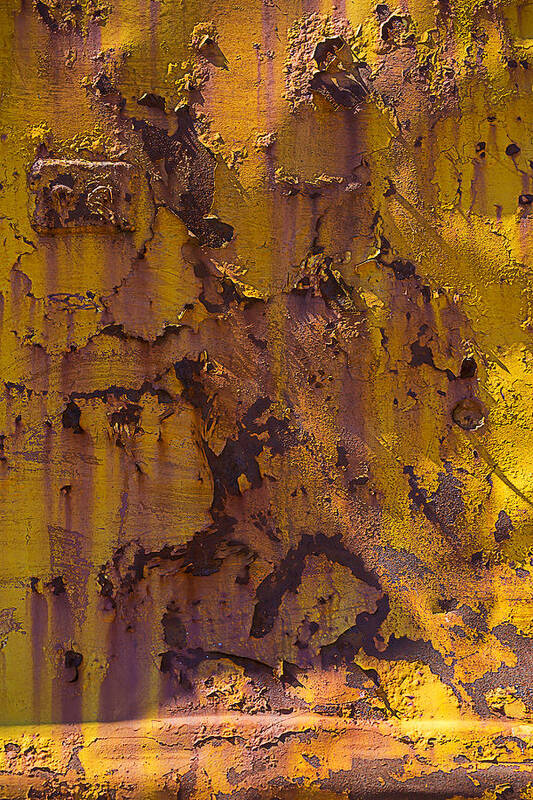 Rust Art Print featuring the photograph Rusting yellow metal by Garry Gay