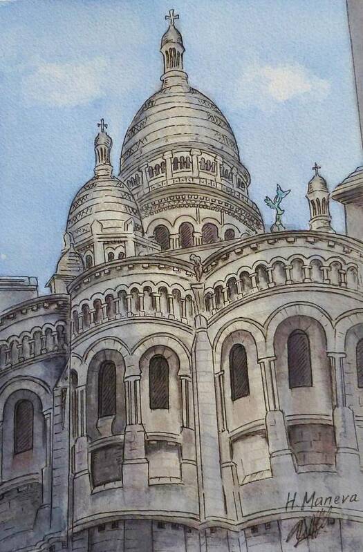 Architecture Art Print featuring the painting Sacre Coeur II by Henrieta Maneva