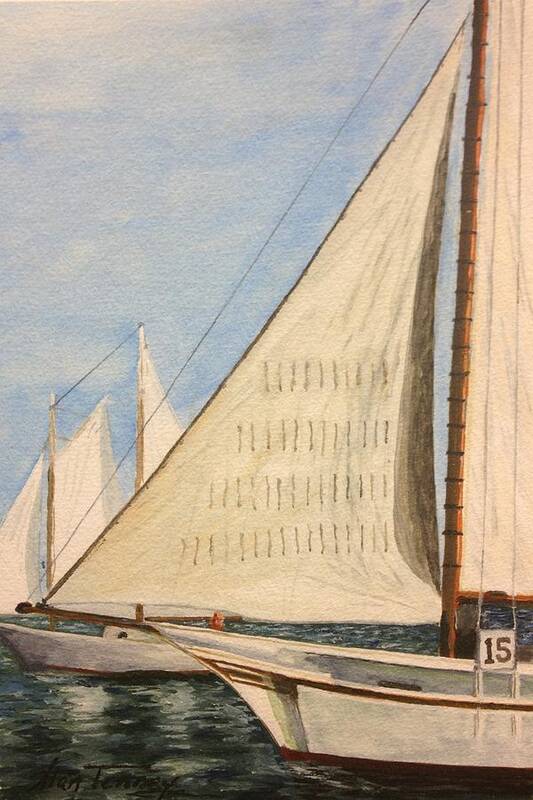 Sailboats Art Print featuring the painting Sailboats by Stan Tenney