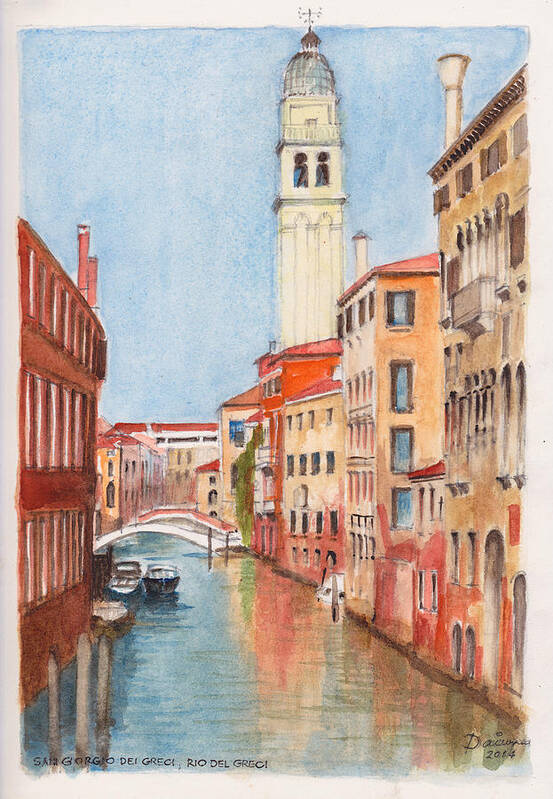 Venice Art Print featuring the painting San Giorgio del Greci Venice by Dai Wynn