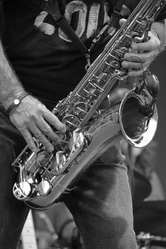 Saxophone Art Print featuring the photograph Sax player BW by Andy Lawless