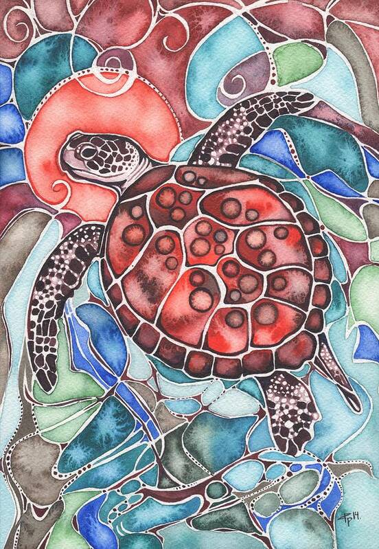 Sea Art Print featuring the painting Sea Turtle by Tamara Phillips