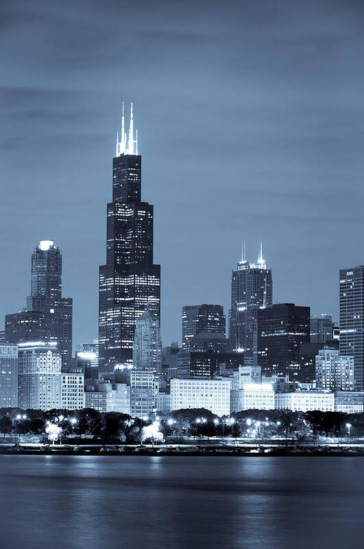 Chicago Skyline Art Print featuring the photograph Sears Tower in Blue by Sebastian Musial