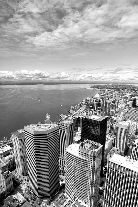 Downtown Seatle Art Print featuring the photograph Seattle Overlook Black and White by Jenny Hudson