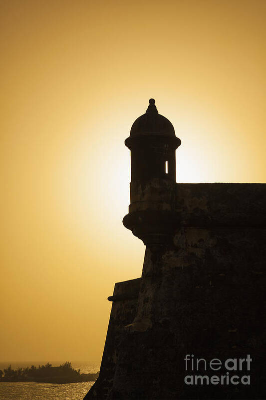Agefotostock Art Print featuring the photograph Sentry Box at Sunset at El Morro Fortress in Old San Juan by Bryan Mullennix