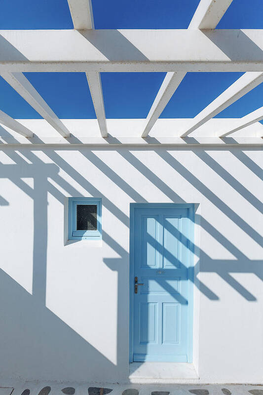 Shadow Art Print featuring the photograph Shadow On Traditional Greek House by Deimagine