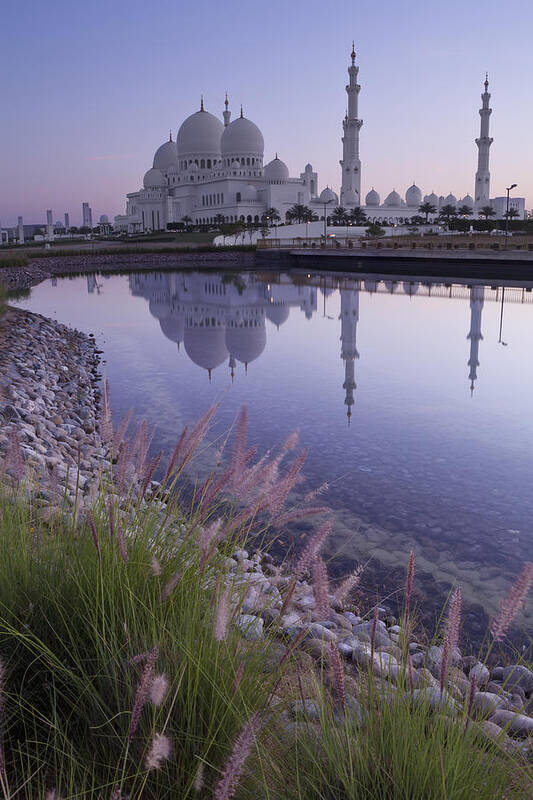 Sunset Art Print featuring the photograph Sheikh Zayed Grand Mosque At Sunrise by Kav Dadfar