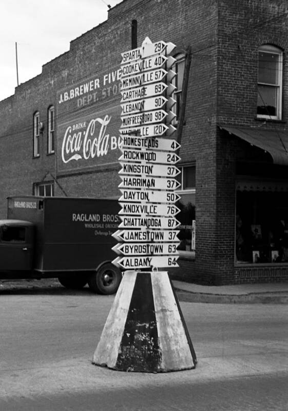 Crossville Art Print featuring the photograph Sign Post in Crossville Tennessee 1939 by Mountain Dreams