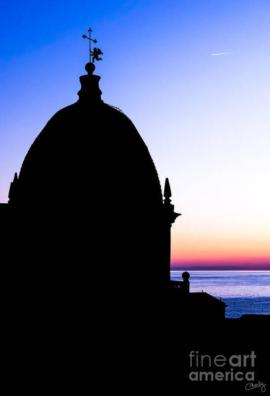 Silhouette Of Vernazza Duomo Art Print featuring the photograph Silhouette of Vernazza Duomo Dome by Prints of Italy