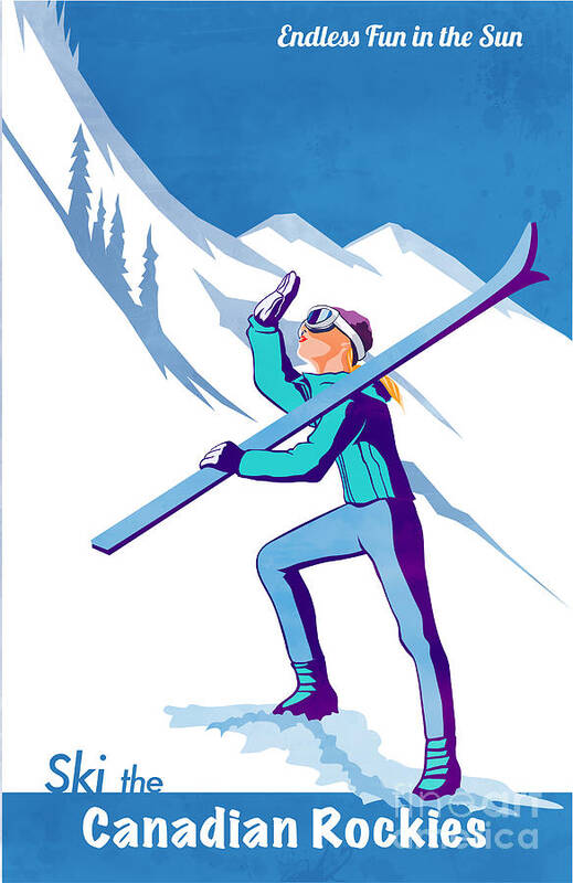 Ski Poster Art Print featuring the painting Ski the Rockies by Sassan Filsoof