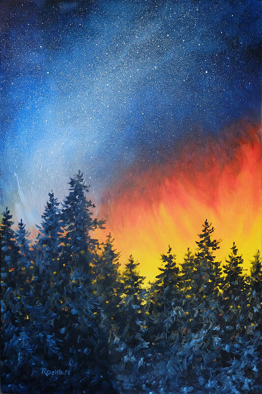 Night Art Print featuring the painting Sky Fire by Richard De Wolfe