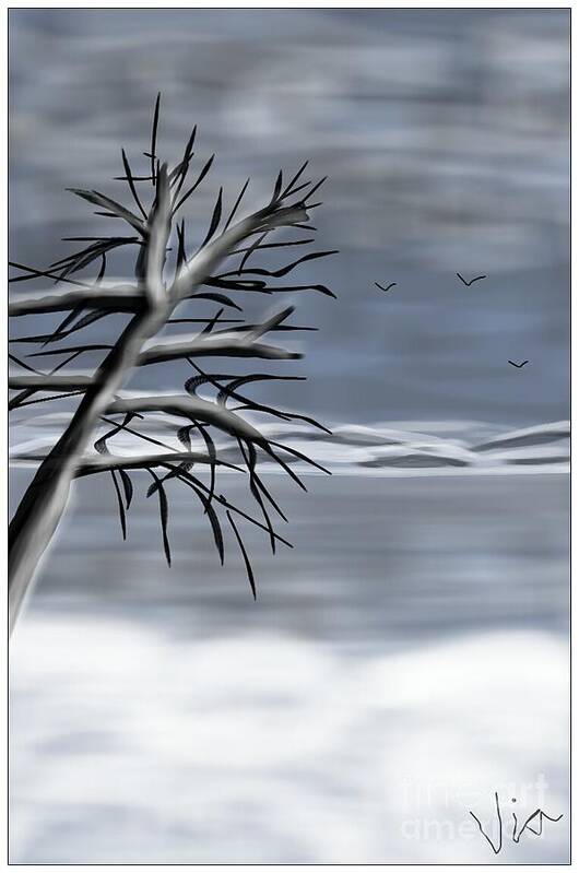 Snow Painting Art Print featuring the painting Snow Scene by Judy Via-Wolff