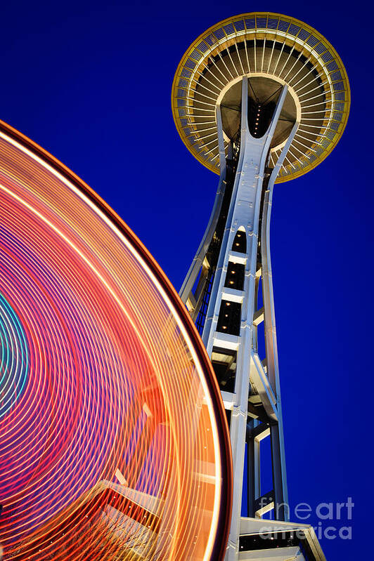 Space Needle Art Print featuring the photograph Space Needle Color Wheel by Inge Johnsson