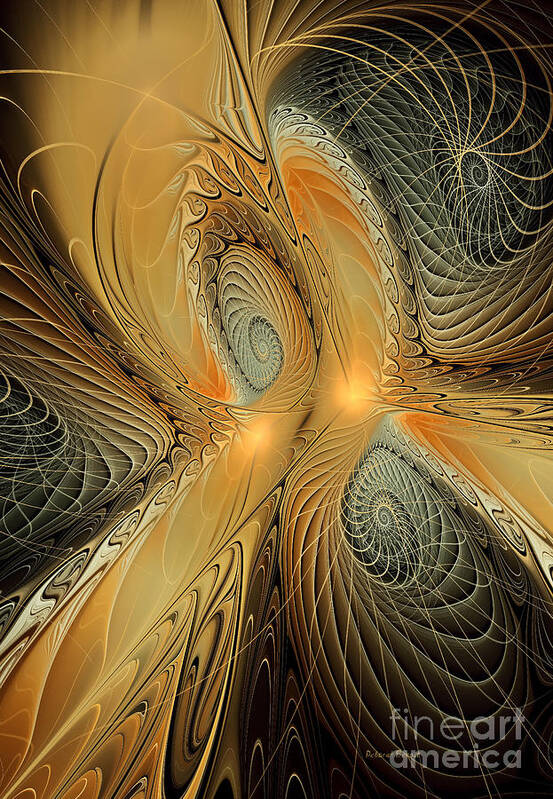 Fractal Art Art Print featuring the digital art Spirals of Gold by Deborah Benoit