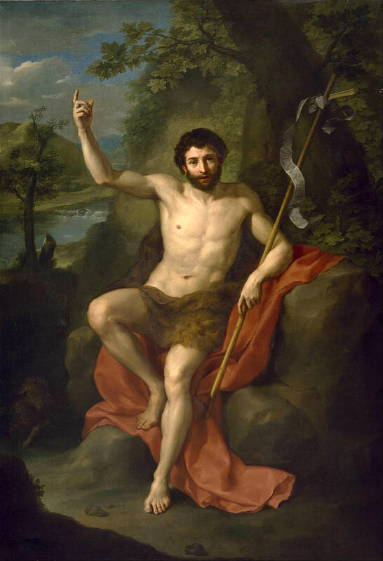 Anton Raphael Mengs Art Print featuring the painting St John the Baptist Preaching in the Wilderness by Anton Raphael Mengs