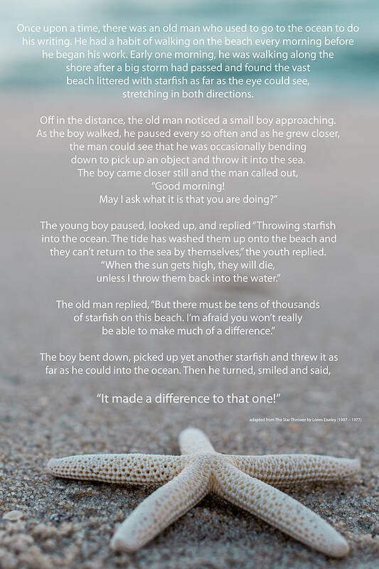 Starfish Make A Difference Art Print featuring the photograph Starfish Make a Difference by Terry DeLuco