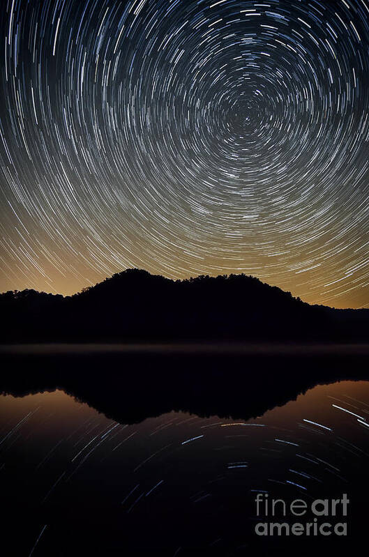 Star Trails Art Print featuring the photograph Still water star trails by Anthony Heflin