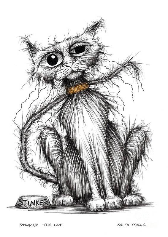 Smelly Cat Art Print featuring the drawing Stinker the cat by Keith Mills