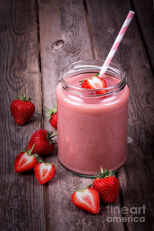 Background Art Print featuring the photograph Strawberry smoothie by Jane Rix