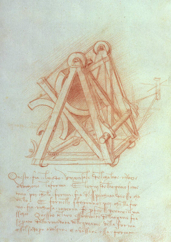 Da Vinci Art Print featuring the drawing Study Of The Wooden Framework With Casting Mould For The Sforza Horse by Leonardo da Vinci