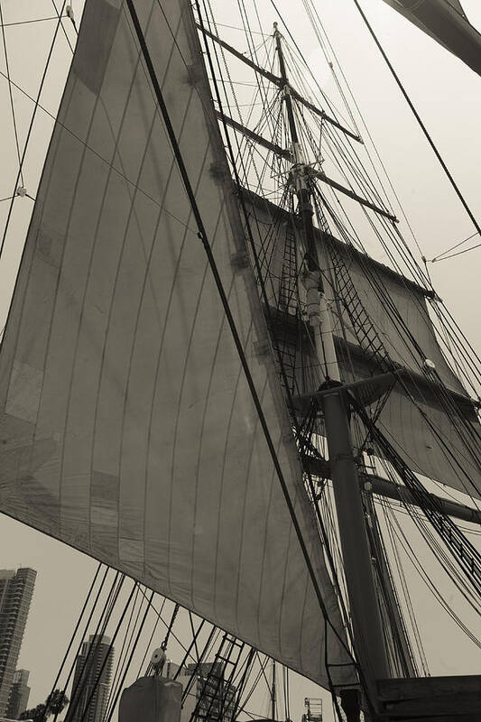 Sail Art Print featuring the photograph Suare and Triangle Black and White Sepia by Scott Campbell