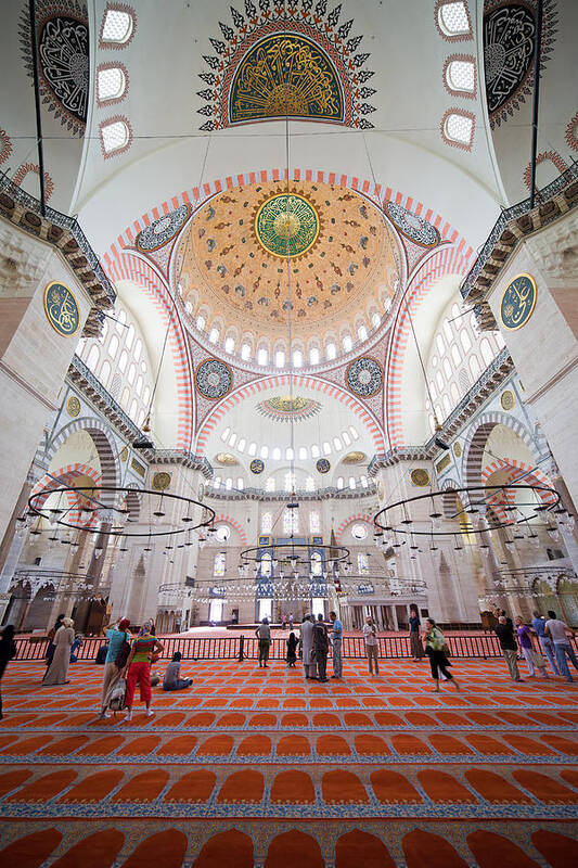 Interior Art Print featuring the photograph Suleymaniye Mosque Interior in Istanbul by Artur Bogacki