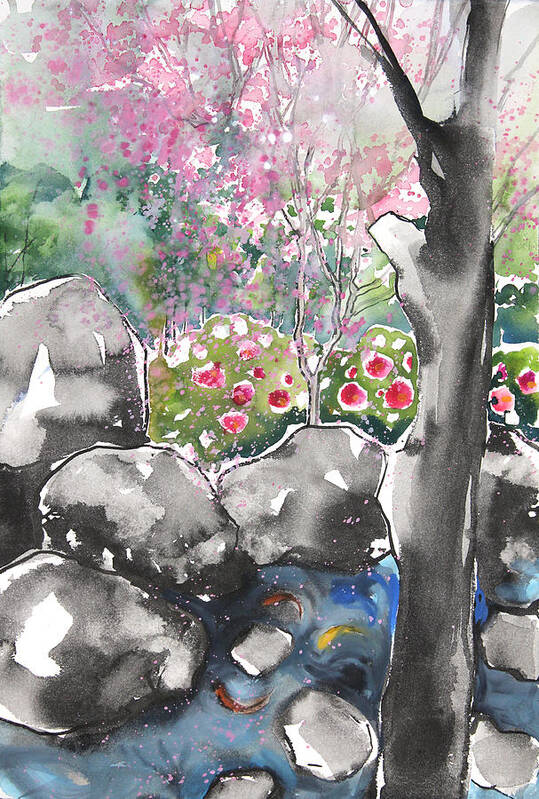 Woods Art Print featuring the painting Sumie No.15 Japanese Garden by Sumiyo Toribe