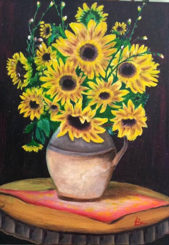 Art Art Print featuring the painting Sunflowers by Ryszard Ludynia