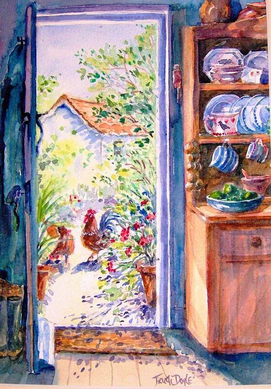 Sunlit Cottage Art Print featuring the painting Sunlit Cottage Doorway by Trudi Doyle