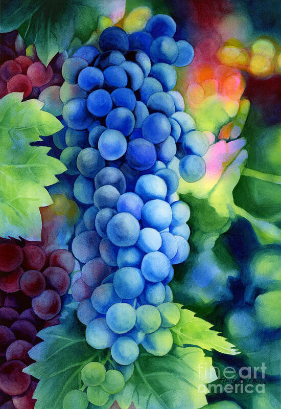 Grapes Art Print featuring the painting Sunlit Grapes by Hailey E Herrera