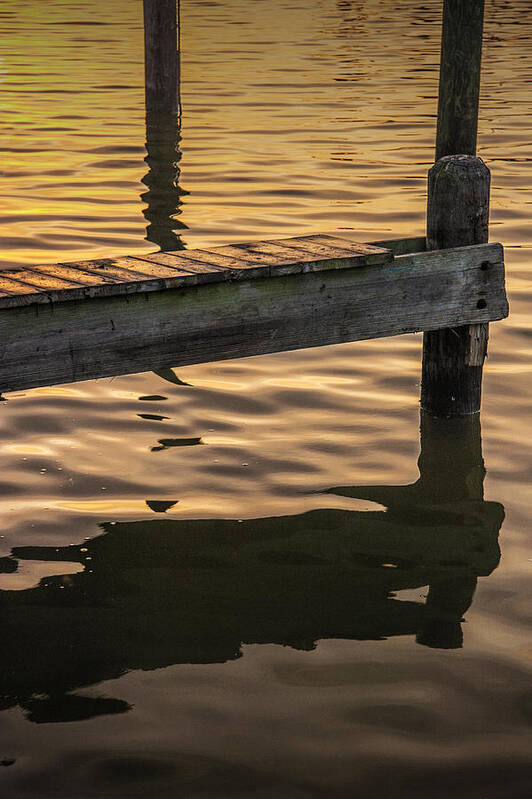 Reflections Art Print featuring the photograph Sunrise Reflections on the Water by a Boat Dock by Randall Nyhof