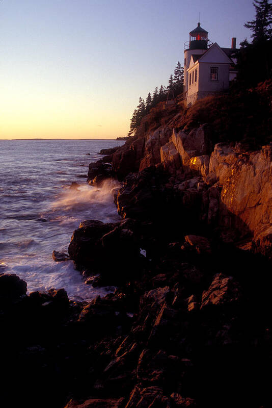 Lighthouse Art Print featuring the photograph Sunset at Bass Harbor Lighthouse by Brent L Ander