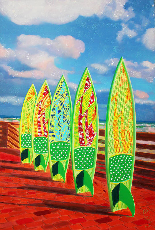 Surfboard Art Print featuring the painting Surfs Up by Deborah Boyd