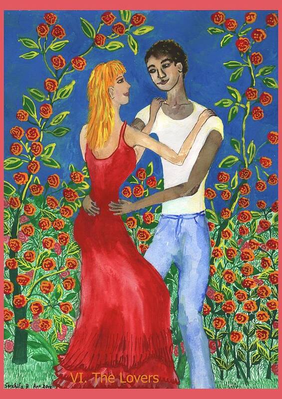 Tarot Art Print featuring the painting Tarot 6 The Lovers by Sushila Burgess