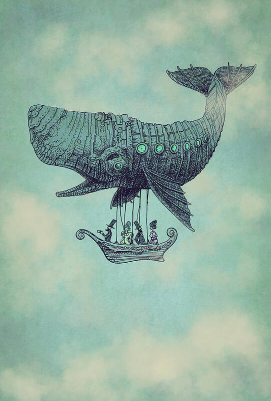 Whale Art Print featuring the drawing Tea at Two Thousand Feet by Eric Fan