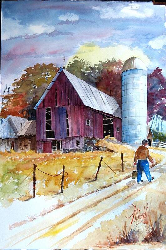 Barn Art Print featuring the painting Tennesee Farm by Gerald Miraldi