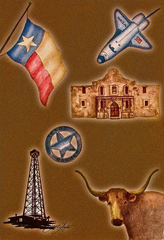 Texas Art Print featuring the painting Texas Icons Poster by Sant'Agata by Frank SantAgata