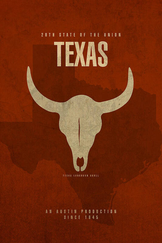 Texas Art Print featuring the mixed media Texas State Facts Minimalist Movie Poster Art by Design Turnpike
