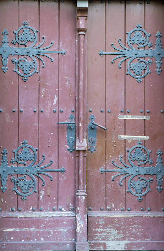 Arch Art Print featuring the photograph The Vintage Brown Wooden Front Door Of by Bogdan Khmelnytskyi