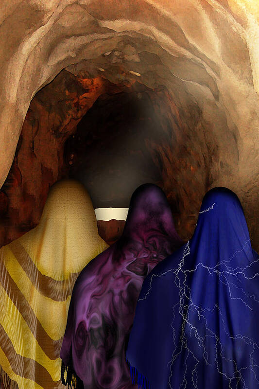 Easter Art Print featuring the digital art The Women at the Empty Tomb - He Lives by Julie Rodriguez Jones