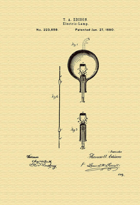 Patent Art Print featuring the photograph Thomas Edison's Electric Lamp Patent by Mountain Dreams